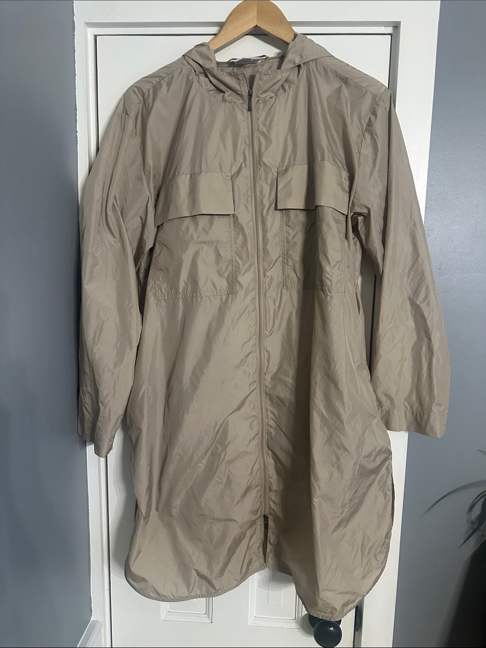 J. Jill Medium Lightweight Hooded Anorak Parka Jacket Tan Beige 156291